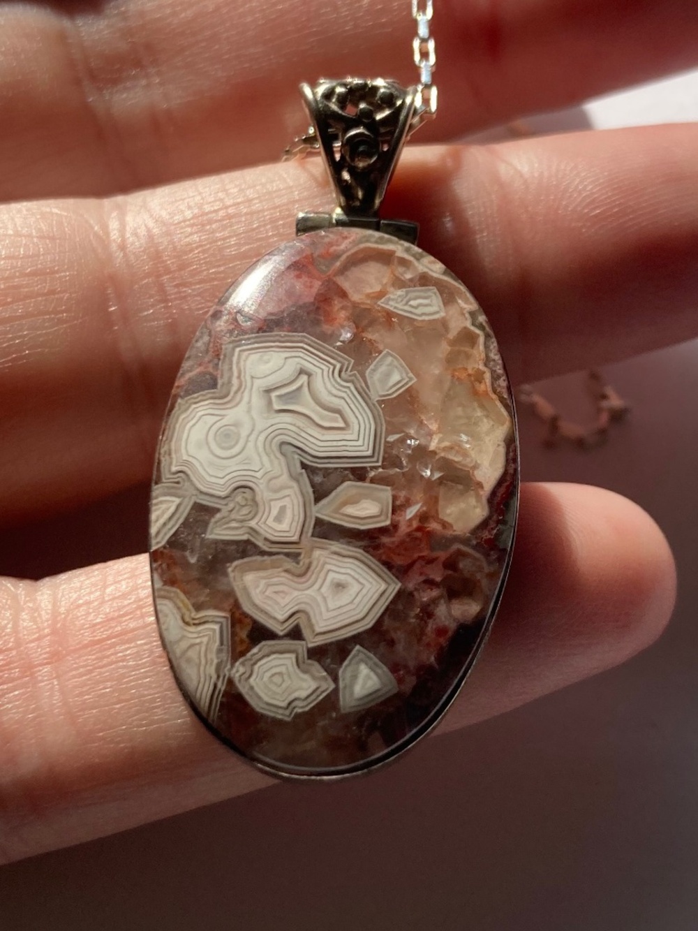 Venezia solid Sterling Chain, silver Crazy Lace Agate necklace